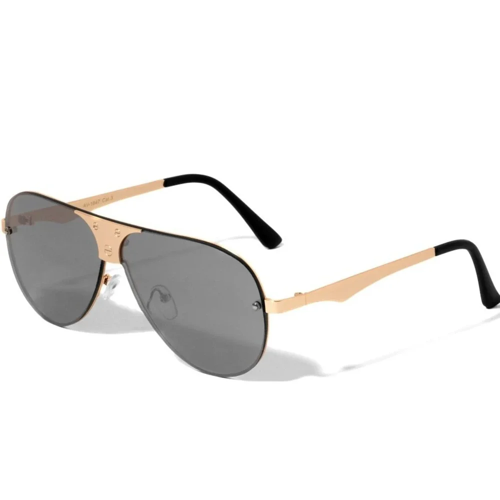 Men Sunglasses Gold Frame Gray Lens Fashion Silver Mirror Pilot Lentes Gafas New